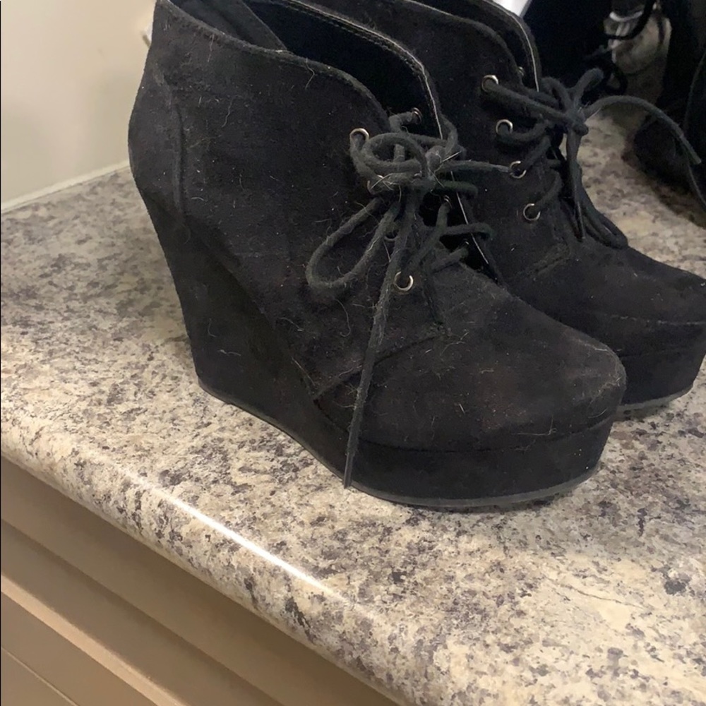 Black suede wedges